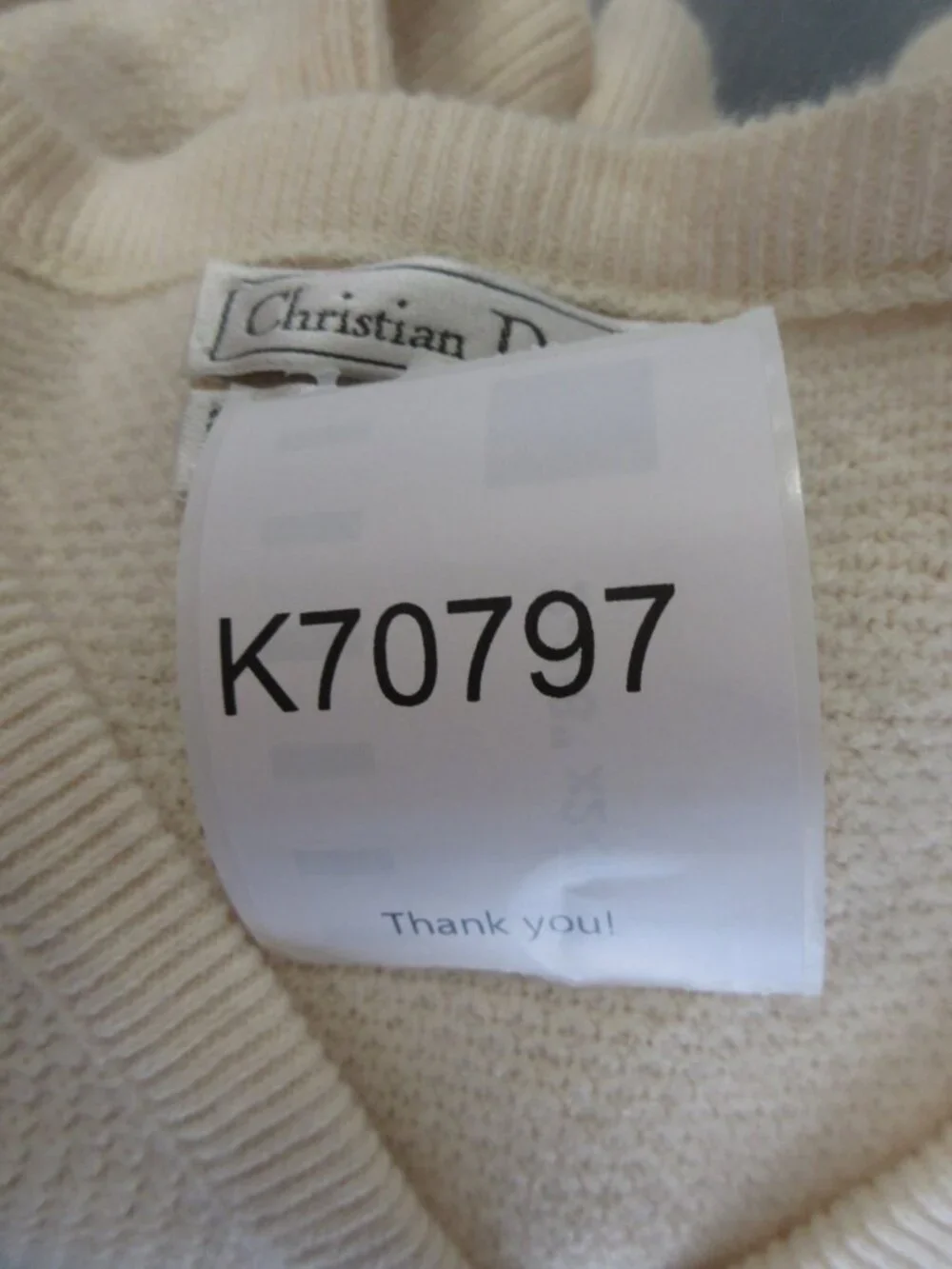 VINTAGE Christian Dior Sweater Large Cream 80s 90s Orlon Pullover Logo